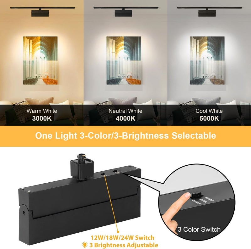 VANoopee 3-Color Dimmable LED Track Lighting Heads H Type Bright Track Light Heads Ceiling Spotlight Fixtures for Kitchen, 3000K 4000K 5000K, Flood Wide Beam 100°, Flicker Free CRI90+ Black 24W 2 Pack - Image 2
